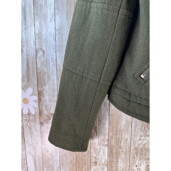 American Eagle‎ Womens Moto Jacket Sz Small Dark Moss Green Wool Blend Faux Fur - Picture 6 of 12